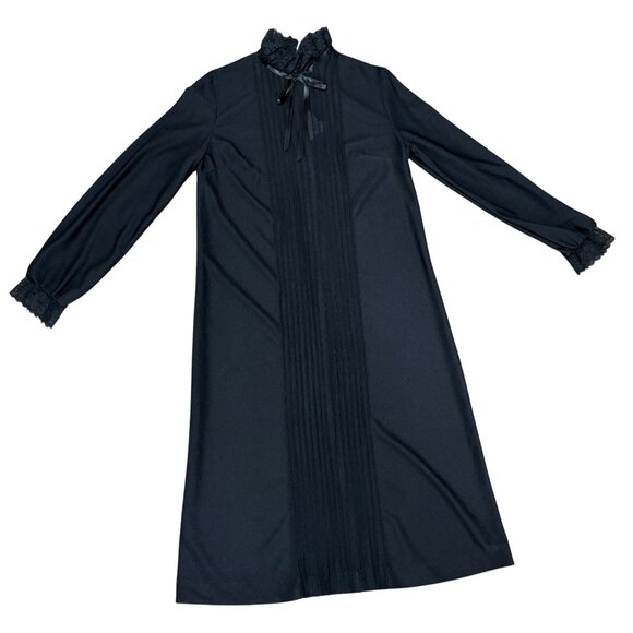 VINTAGE JCPENNEY LACE LONG SLEEVE NIGHTGOWN ROBE SHEER SIZE 10 BLACK ZIPPER - Picture 1 of 10